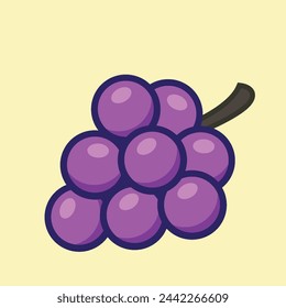 Aislado un manojo de uvas Fruta Vector dibujo con fondo amarillo pastel
