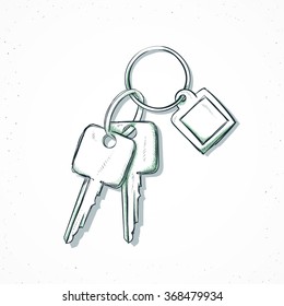 Isolated bunch of keys handmade in sketch style. Sketch of bunch of keys. Bunch of keys for design cards and posters, collages and presentations, web design, background. Retro design. Vintage style