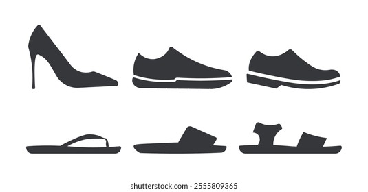 Isolated bundle icon shoes, high heels, sandal, flip flops, boots, footwear symbol