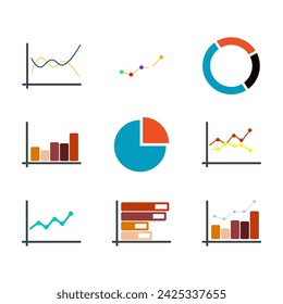 Isolated bundle set of color graph, block, line, pie, histogram for business and infographics 