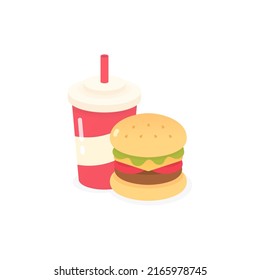 Isolated burger and beverage simple vector logo design