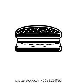 Isolated burger illustration features clear layers between the buns, showcasing simplicity and a transparent backdrop. Perfect for various culinary projects.