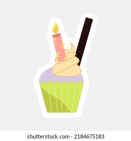 Einziger Burning Candle Cup Kuchen im Sticker-Stil.