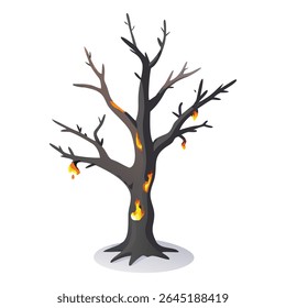 clip-art de ilustração de árvore em chamas isolada para conscientização sobre desastres ambientais e questões relacionadas às mudanças climáticas