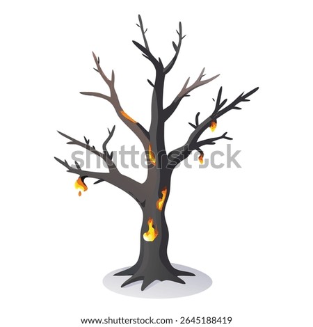 Isolated burning tree illustration clip art for environmental disaster awareness and climate change issues