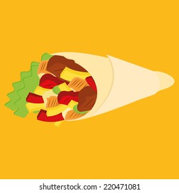an isolated burrito on a yellow background