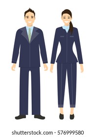 Isolated business couple on white background. Man and woman in suits. Businessman and businesswoman.