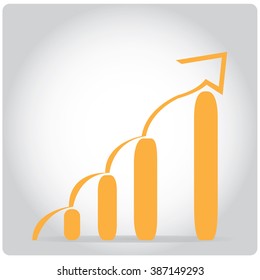 Isolated business graph with bars and an arrow on a grey background