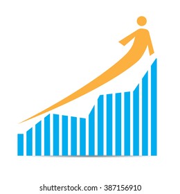 Isolated business graph with bars and an arrow on a white background