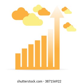 Isolated business graph with clouds, an arrow and bars