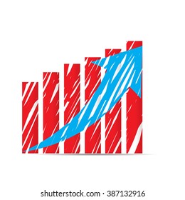 Isolated business graph with texture, an arrow and bars