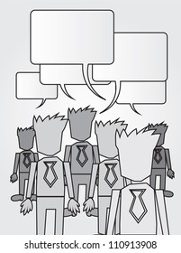 Isolated business workers in various grays.
