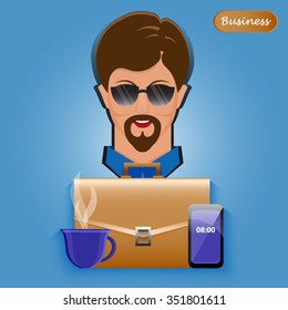 Isolated businessman on a blue background.