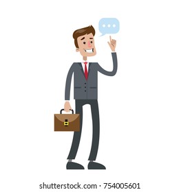 Isolated businessman thinking with think bubble on white background.
