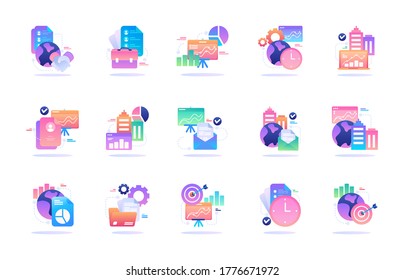 Icono de negocios aislado Paquete de iconos con estilo multicolor