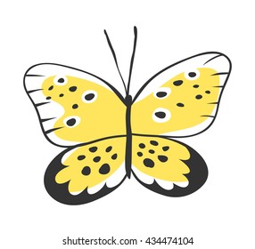 Isolated butterfly. Hand drawn vector illustration. Decorative elements for design. Black contour drawing. Creative ink art work