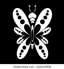 Isolated butterfly icon vector. Design white on black background. Design print for embroidery, illustrations. Set 2