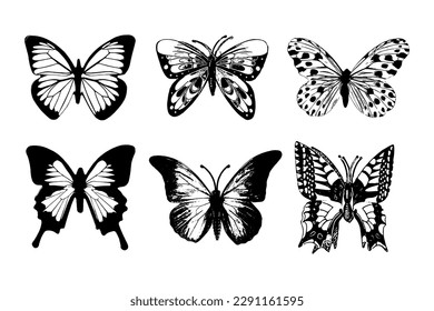 Diseño de vectores aislados de mariposa. Elemento de decoración tropical. Patrón Y2k.