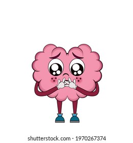 Isolated caartoon of a brain pleading