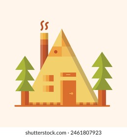 Isolated cabin house in the middle of nature. Nature cabin flat vector style