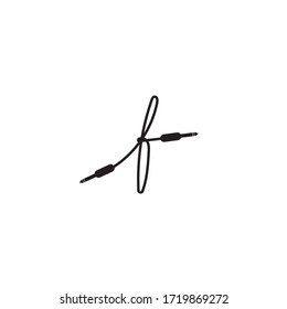 an isolated cable jack audio logo concept. Letter f lowercase alphabet logo design template. Handwriting, Audio equipment, sound system, instrument. Black and White