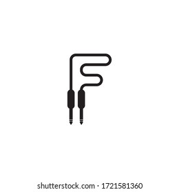 an isolated cable jack audio logo concept. Letter F uppercase alphabet logo design template. Black and white