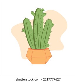 Isolated cactus icon in a potplant. Cute cactus in a pot. Home plant.Room green cactus.Urban jungle, trendy home decor with plants.Vector print.