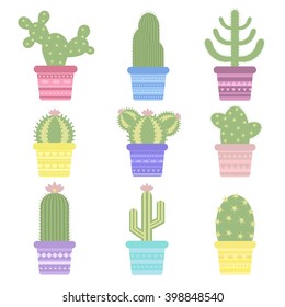 Isolated cactus icons in a pot. Desert plant