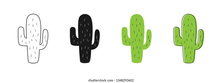 Isolated Cactus icons. Cactus vector icons. Set of different style cactus. Linear, web, flat and cartoon design. Eps10
