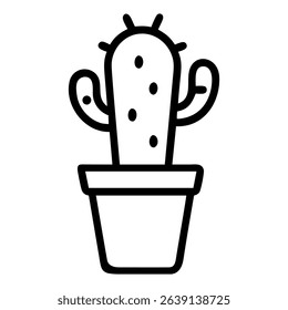 Isolated cactus in a pot with black outline is displayed against a white background, creating a minimalist and modern aesthetic ideal for plant-themed designs.