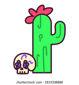 Isolated cactus with a skull icon - Vector illustration