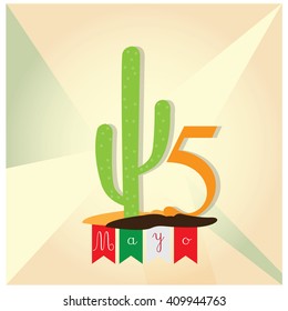 Isolated cactus and some ornaments with text on a textured background