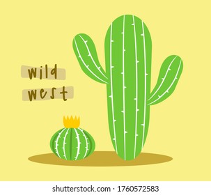 Isolated cactus vector illustration, wild west themed greeting card, postcard. Simple cactus with flower clip art.