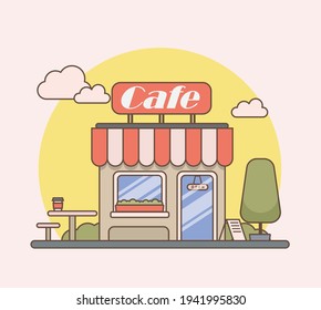 Isolated Cafe building with coffee to go. Vector illustration.