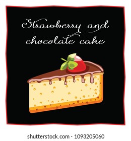Isolated cake. Dessert with a frame for a restaurant menu and a cafe. Vector illustration.