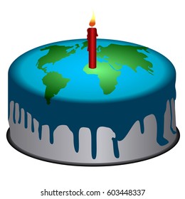 Isolated cake with the earth map, Vector illustration