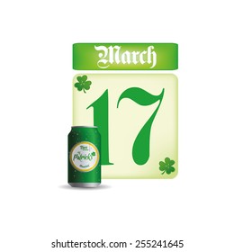 an isolated calendar and a can of beer for patrick's day