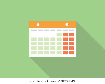 isolated calendar with green background and long shadow style 