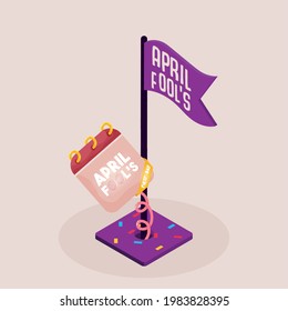 Isolated calendar purple april fools humor festival vector illustration
