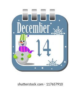 Isolated calendar sheet for the day of December fourteen