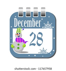 Isolated calendar sheet for the day of December twenty eight