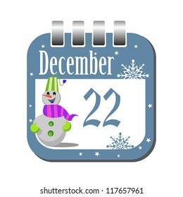 Isolated calendar sheet for the day of December twenty two