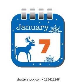 Isolated calendar sheet for the day of January seven