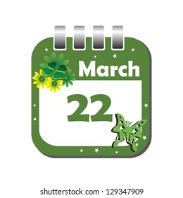 Isolated calendar sheet for the day of March twenty two