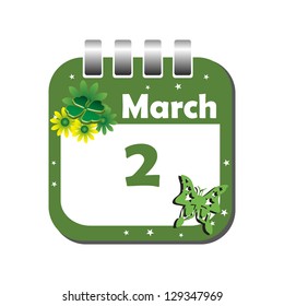 Isolated calendar sheet for the day of March the second
