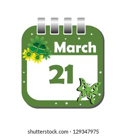 Isolated calendar sheet for the day of March twenty one