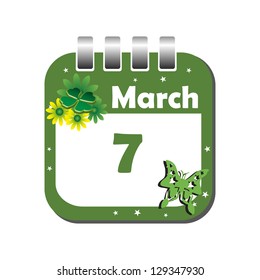Isolated calendar sheet for the day of seven March