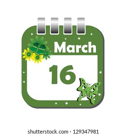 Isolated calendar sheet for the day of sixteen March