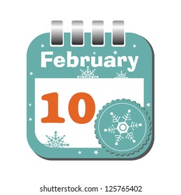 Isolated calendar sheet for the day of ten February