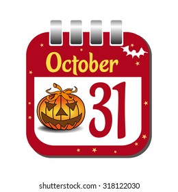 Isolated calendar sheet with pumpkin and the text October thirty one written on the sheet. Halloween theme